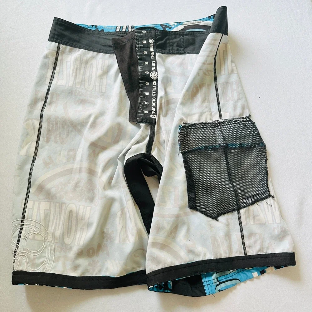 HIC Hawaiian Island Creations Mens Board Shorts 34 Howzit Surf Trunks‎ Vacation